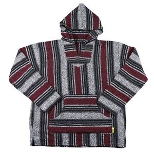 Iguana Jack Mens Baja Hoodie Jacket Burgundy Gray White Striped Size Medium